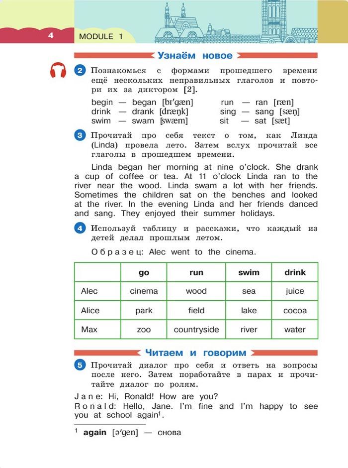 Английский язык 4 класс учебник Афанасьева, Баранова, Михеева. Страница 4. 1 часть, 2021 год Картинка страницы 4 из учебника по английскому языку 4 класс Афанасьева, Баранова, Михеева. 1 часть. 2021 год