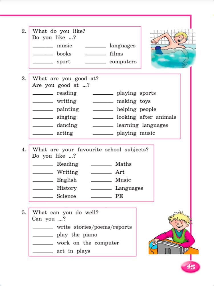 Английский язык 4 класс. Учебник 2 часть, Кузовлев, Перегудова, страница 45. Год 2021.