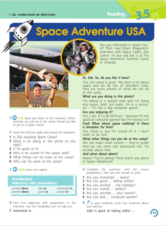 Учебник Костюк, Колоницкая 1 часть. Английский язык 5 класс страница 43.