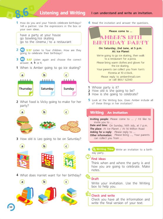 Учебник Костюк, Колоницкая 2 часть. Английский язык 5 класс страница 50. 2023 год.