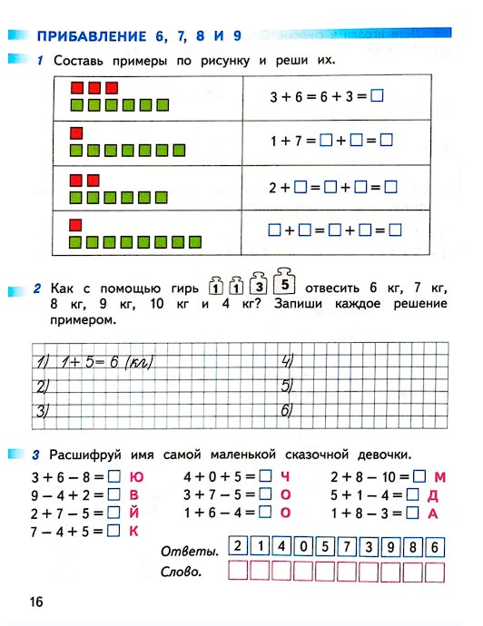 Страница 16 из рабочей тетради по математике 1 класс Дорофеев, Миракова, Бука - 2 часть