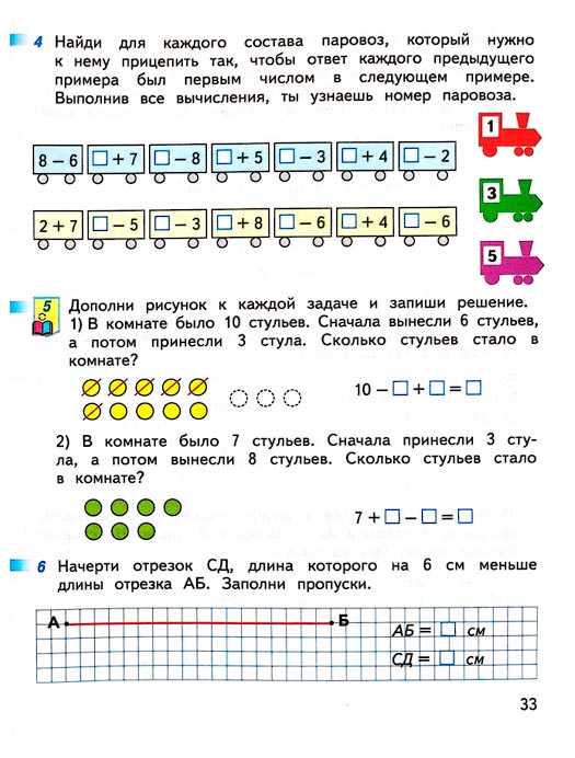 Страница 33 из рабочей тетради по математике 1 класс Дорофеев, Миракова, Бука - 2 часть