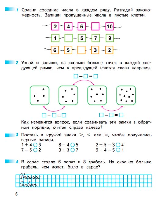 Страница 6 из рабочей тетради по математике 1 класс Дорофеев, Миракова, Бука - 2 часть