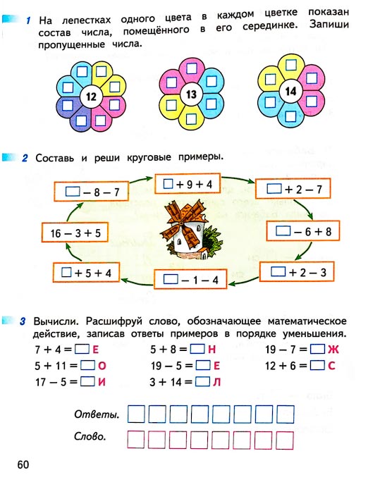 Страница 60 из рабочей тетради по математике 1 класс Дорофеев, Миракова, Бука - 2 часть