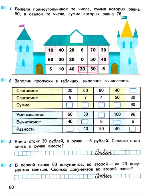 Страница 80 из рабочей тетради по математике 1 класс Дорофеев, Миракова, Бука - 2 часть