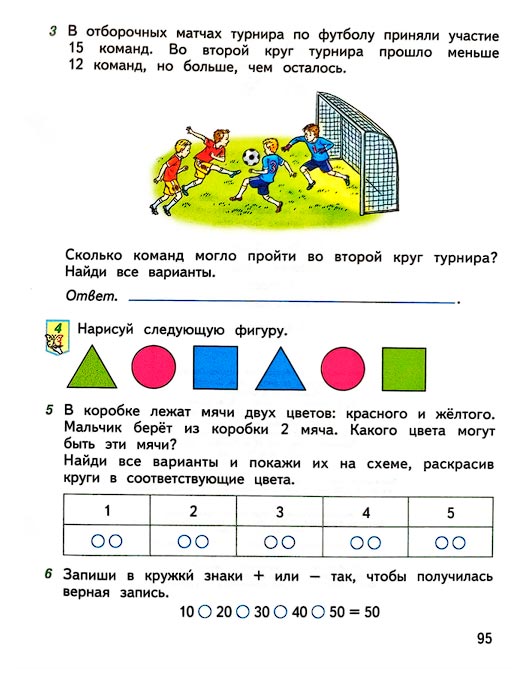 Страница 95 из рабочей тетради по математике 1 класс Дорофеев, Миракова, Бука - 2 часть