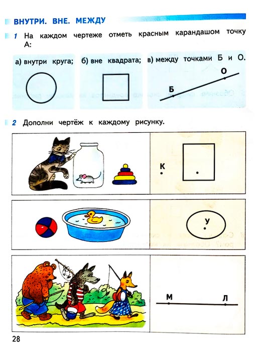 Страница 28 из рабочей тетради по математике 1 класс Дорофеев, Миракова, Бука - 1 часть