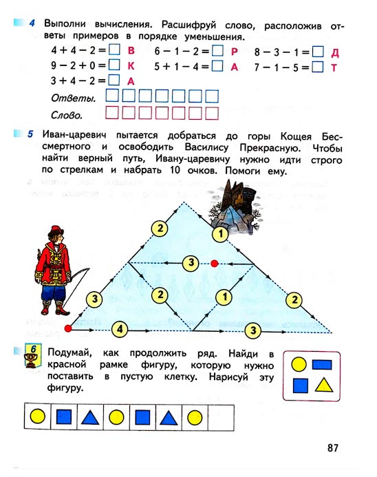 Страница 87 из рабочей тетради по математике 1 класс Дорофеев, Миракова, Бука - 1 часть