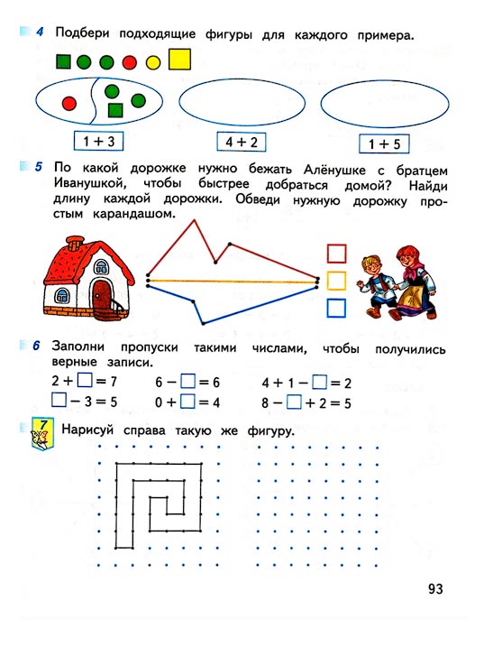 Страница 93 из рабочей тетради по математике 1 класс Дорофеев, Миракова, Бука - 1 часть