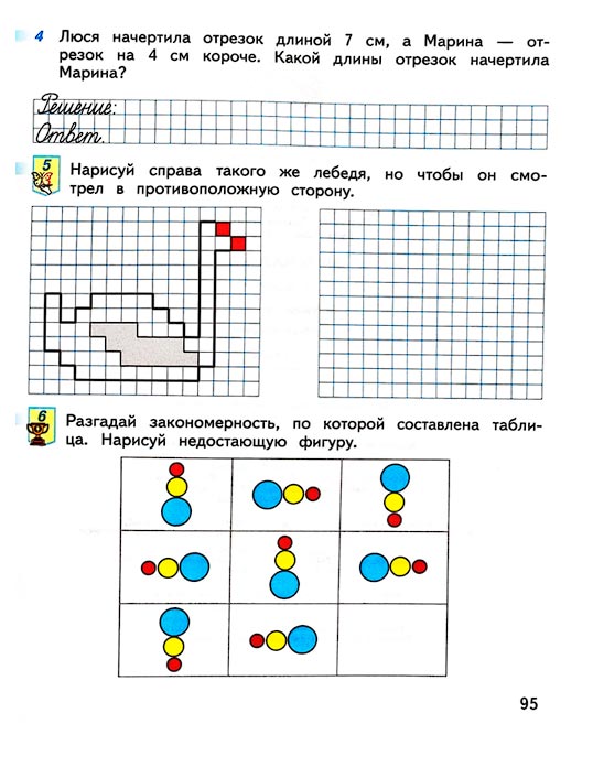 Страница 95 из рабочей тетради по математике 1 класс Дорофеев, Миракова, Бука - 1 часть