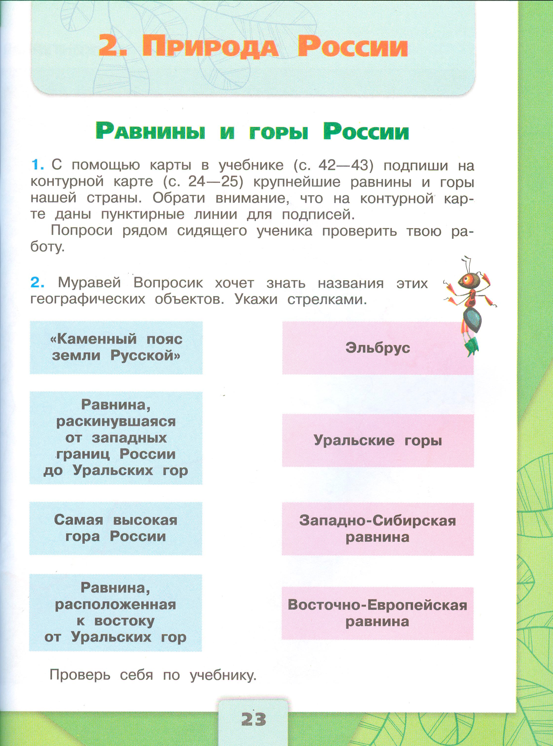 Рабочая тетрадь Плешаков 1 часть. Окружающий мир 4 класс. Страница 23.
