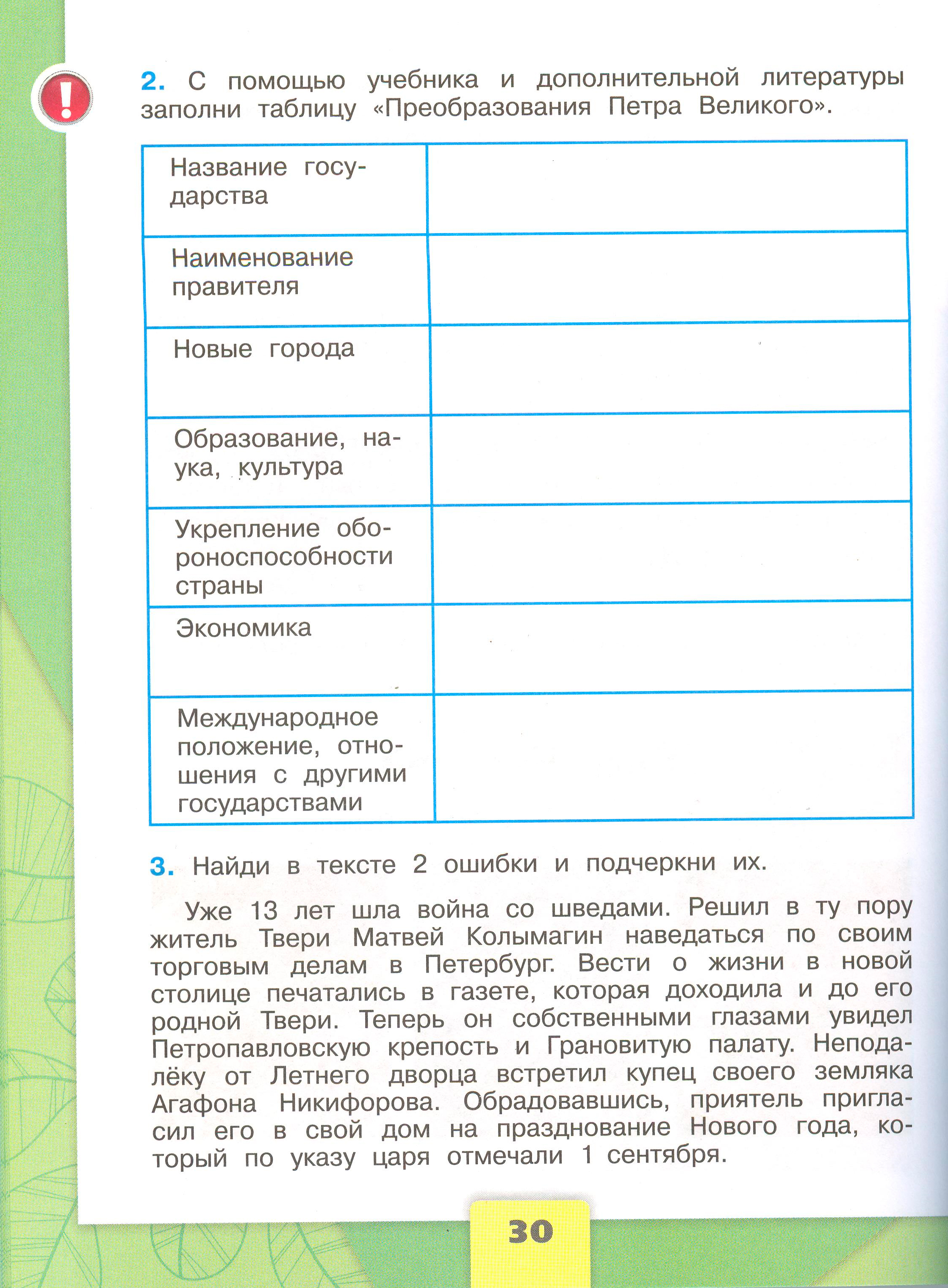 окружающий мир 4 класс рабочая тетрадь 2 часть Плешаков страница 30, титул